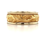 14k White Gold Band with Yellow Gold Floral Accent Wedding Jewelry (#J5874)