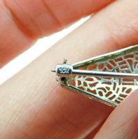 10k White Gold Filigree Genuine Natural Onyx and Diamond Pin (#J4661)