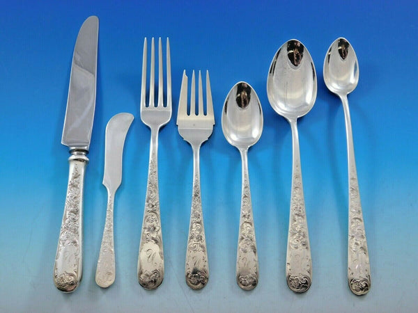 Old Maryland Engraved by Kirk Sterling Silver Flatware Service Set 82 pc Mono N