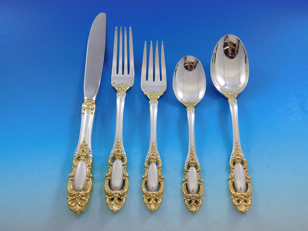 Grand Duchess Gold Accent by Towle Sterling Silver Flatware Set Service 50 pcs