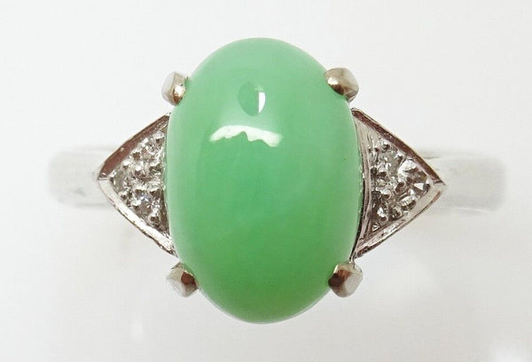 14k White Gold Jadeite Jade and Diamond Ring with Report (#J3288)