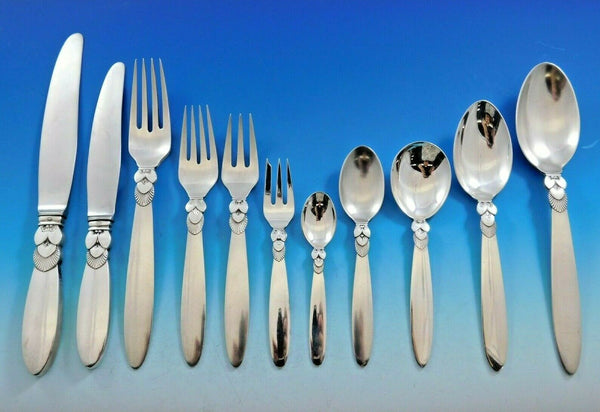 Cactus by Georg Jensen Danish Sterling Silver Flatware Set for 12 Service 132 pc