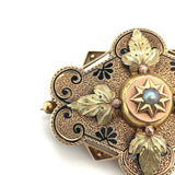 14k Yellow Rose Gold Victorian Pearl Pin with Applied Gold Leaves (#J5381)