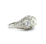 Platinum 2.43 Carat TW Genuine Natural Diamond 3 Stone Filigree Ring (#J5520)