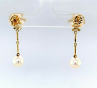 14k Yellow Gold Pearl and Sapphire Drop Earrings (#J5487)