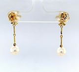 14k Yellow Gold Pearl and Sapphire Drop Earrings (#J5487)