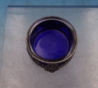 Wilcox Sterling Silver Salt Cellar Master Swags Ribbon Cobalt Glass 7228 (#6941)