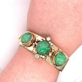 14k Yellow Gold Wide Heavy Gold Bangle Bracelet with Jade (#J5426)