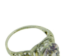 Deco 14k White Gold Filigree Genuine Natural Amethyst Ring (#J4725)