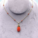 14k Yellow Gold Briolette Genuine Natural Coral Pendant Necklace (#J6163)