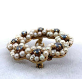 14k Yellow Gold Antique Montana Sapphire and Pearl Circle Pin (#J5468)