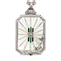 14k White Gold Genuine Natural Rock Crystal Quartz Necklace with Enamel (#J5935)