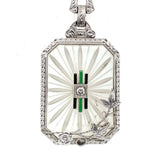 14k White Gold Genuine Natural Rock Crystal Quartz Necklace with Enamel (#J5935)