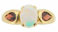 14k Yellow Gold Genuine Natural Opal and Garnet Ring (#J3990)