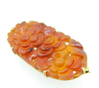 14k Gold Chinese Export Carved Genuine Natural Carnelian Pin (#J5060)