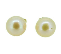 14k Yellow Gold 9mm Peach Freshwater Pearl Post Stud Earrings (#J4565)