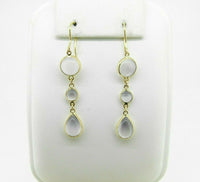 18k Yellow Gold 10ct Genuine Natural Moonstone Dangle Drop Earrings (#J4566)