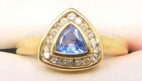 14K Gold Trillion Genuine Natural Tanzanite Ring with Diamonds (#J947)