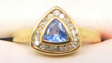 14K Gold Trillion Genuine Natural Tanzanite Ring with Diamonds (#J947)