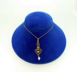 10k Yellow Gold Victorian Lavaliere Pendant with Pearl and Diamond (#J4539)