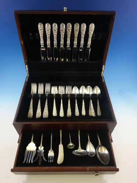 Rose by Stieff Sterling Silver Flatware Set For 8 Service 47 Pieces Repousse