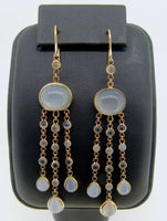 14k Gold Genuine Natural Moonstone Large Drop Earrings 19 Carats (#J4171)