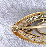 14k Yellow Gold Victorian Genuine Natura Moonstone Pin w/Applied Leaves (#J5472)