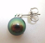 14k Gold 8.8 Tahitian Black Pearl Earrings with Emeralds (#J3639)