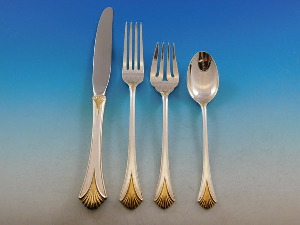 Regency Shell Gold by Lunt Sterling Silver Flatware Set for 12 Service 48 pieces