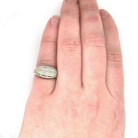 14k White Gold Filigree Genuine Natural Three Diamond Ring w/Platinum Top #J5351