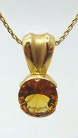 14k Gold Concave Cut Genuine Natural Citrine Pendant (#J1105)