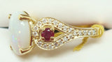 14K Gold Oval 2.05ct Genuine Natural Opal Ring with Rubies and Diamonds (#J2650)