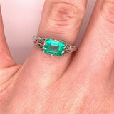 Art Deco 14k White Gold Filigree 1.41ct Genuine Natural Emerald Ring (#J4830)