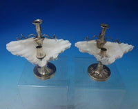 English Victorian Sterling Silver Chamber Stick Pair with Seashells (#5598)