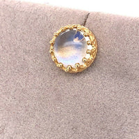 14k Gold Blue Flash Genuine Natural Moonstone Stud Earrings (#J4897)