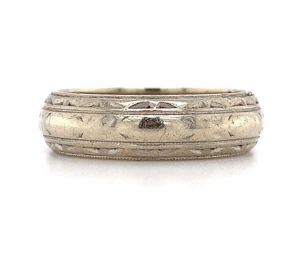 14k White Gold Wide Engraved Wedding Band Ring Size 8.5 Jewelry (#J5895)