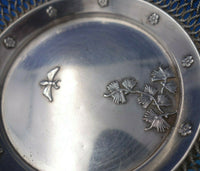 Japanese Sterling Silver Wine Coaster w/ Butterfly Leaves Chrysanthemums (#6251)