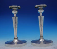 Sterling Silver Candlestick Pair Bright-Cut Wreath with Ribbon 8" Tall (#3856)