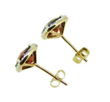 14k Gold Genuine Natural Garnet and Diamond Halo Stud Earrings (#J4664)