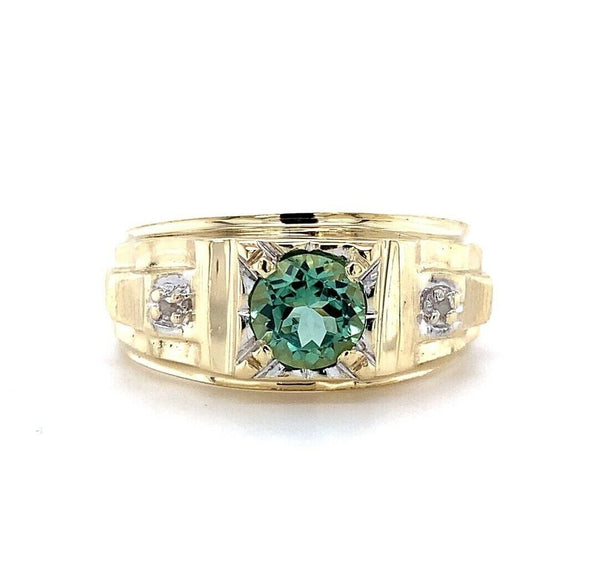 10k Yellow Gold Men's Green Genuine Natural Tourmaline Ring Jewelry (#J5646)