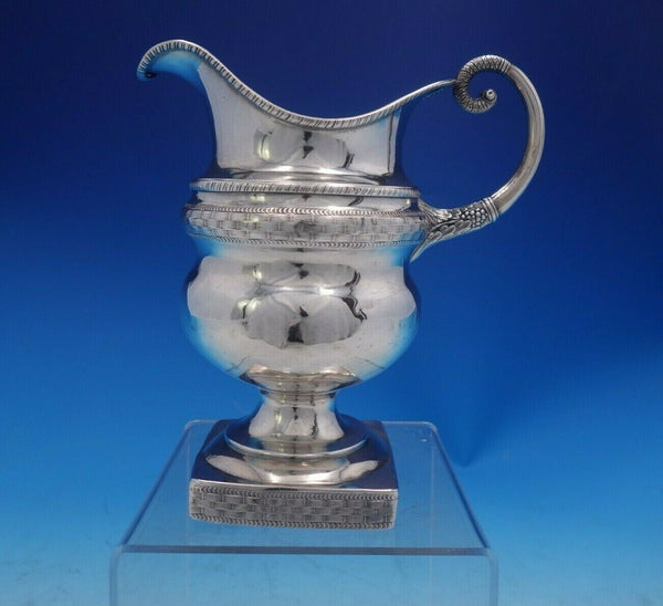 Coin Silver Creamer / Milk Pitcher on Pedestal Base w/ Faux Woven Design (#3995)