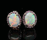 Platinum Genuine Natural Pink Sapphire and Opal Stud Earrings (#J6105)