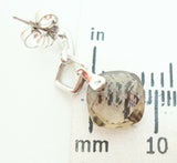 14K Gold Checkerboard Genuine Natural Smoky Quartz Earrings (#J2398)