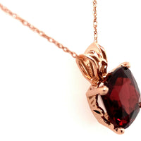 14k Rose Gold 3.83 Carat Cushion Genuine Natural Garnet Pendant (#J5578)