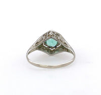 18k White Gold Art Deco Genuine Natural Emerald Filigree Ring (#J5650)