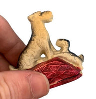 Celluloid Scotty Terrier Dogs Measuring Tape 2" Tall Japan c. 1940 (#J1334)