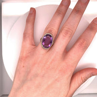 Art Deco 14k Gold Filigree Large Oval Genuine Natural Amethyst Ring (#J4842)