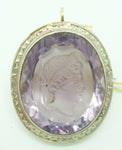 14K Gold Large Oval Genuine Natural Amethyst Cameo Pin / Pendant (#J2297)