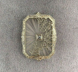 14k Gold Genuine Natural Rock Crystal Quartz and Diamond Filigree Pendant #J5406