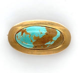 Oval Genuine Natural Turquoise Pin with Simple 10k Yellow Gold Frame (#J6051)